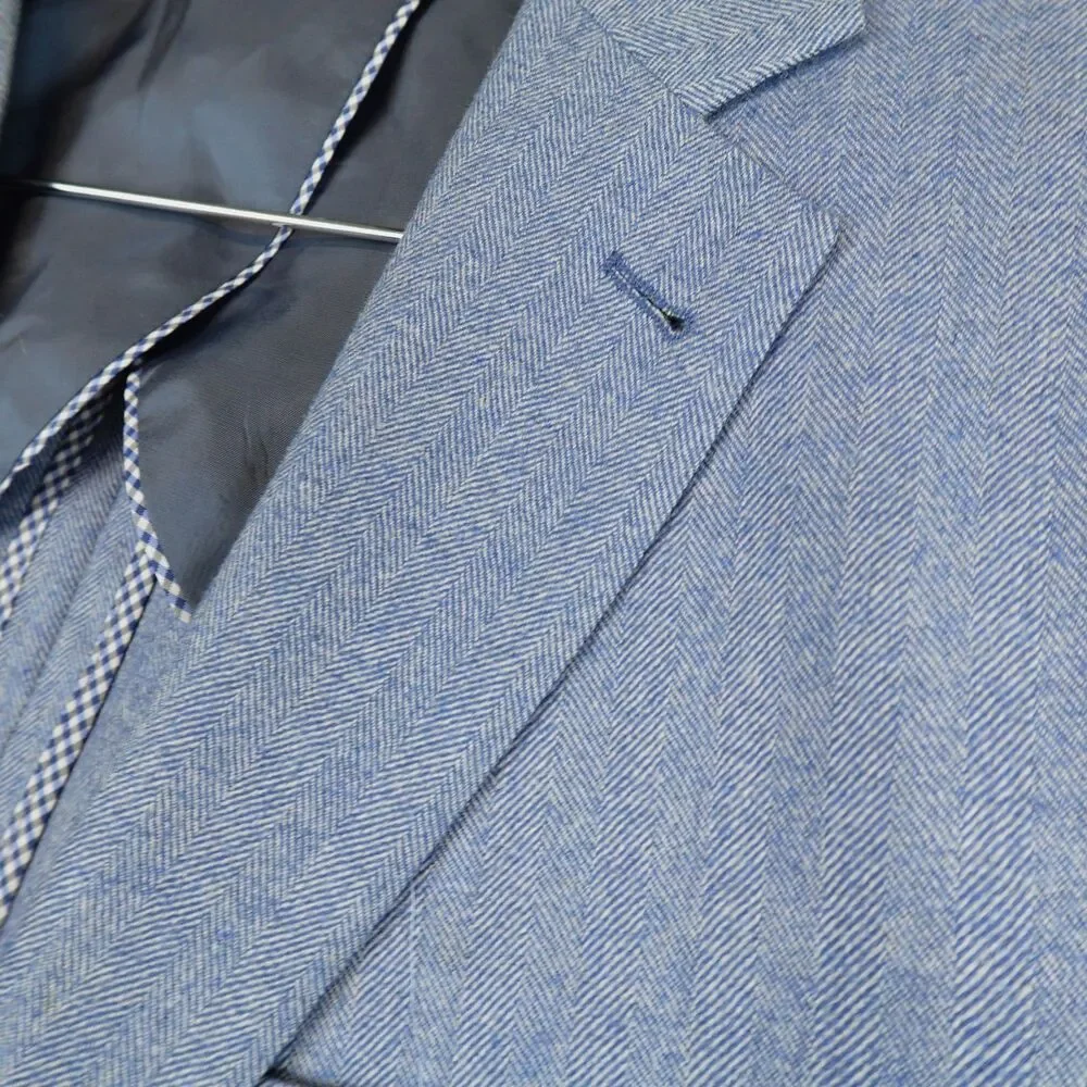 Peter Millar Blazer Wool Sport Coat XL Blue Herringbone 2 Button Unstructured